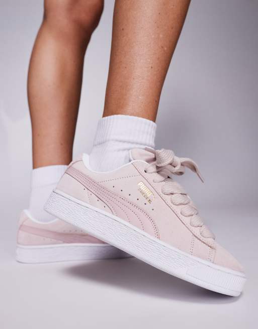 Puma Suede XL sneakers in light pink and white