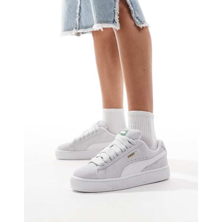 PUMA Suede XL sneakers in silver and white