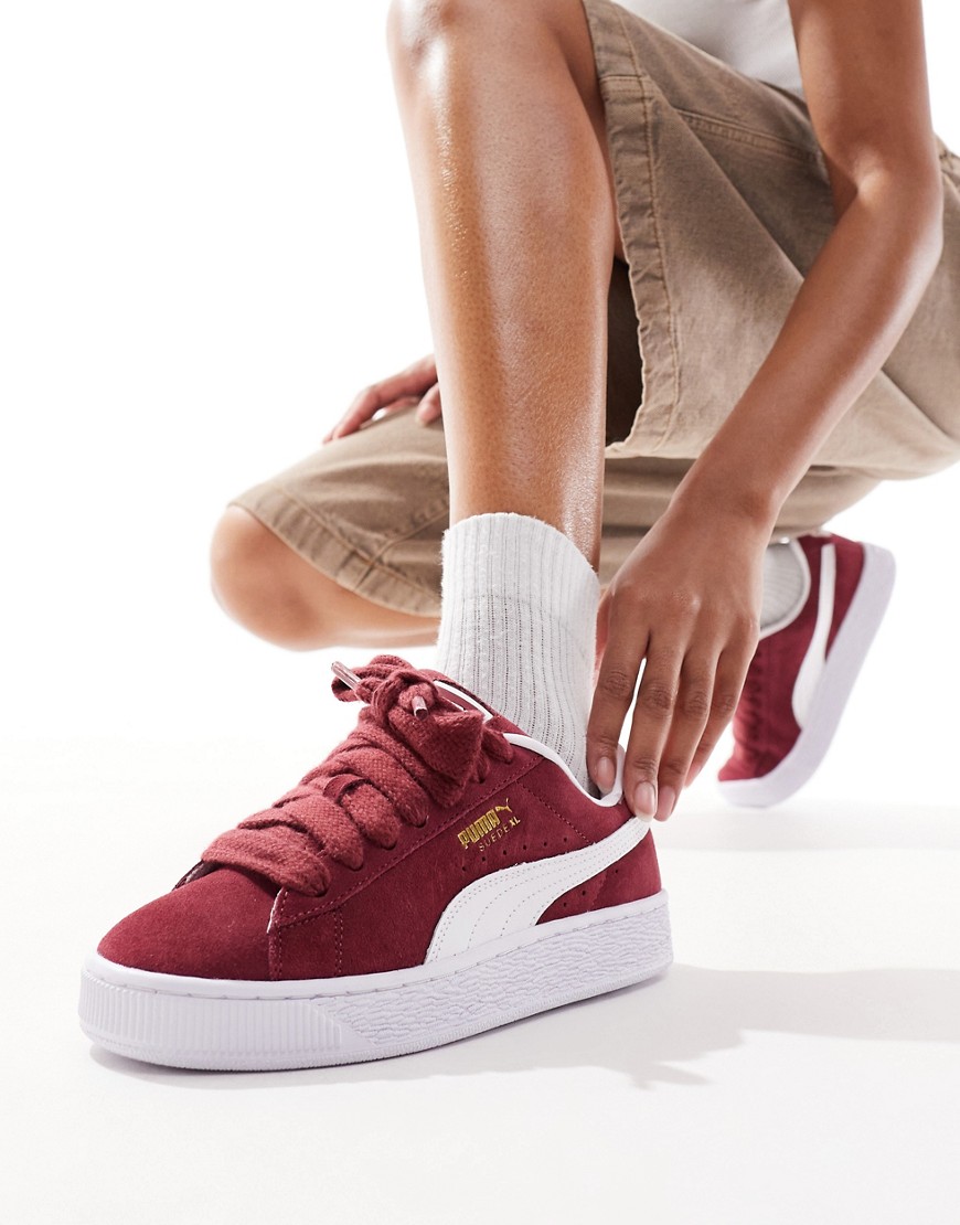 Puma Suede XL trainers in burgundy and white-Red