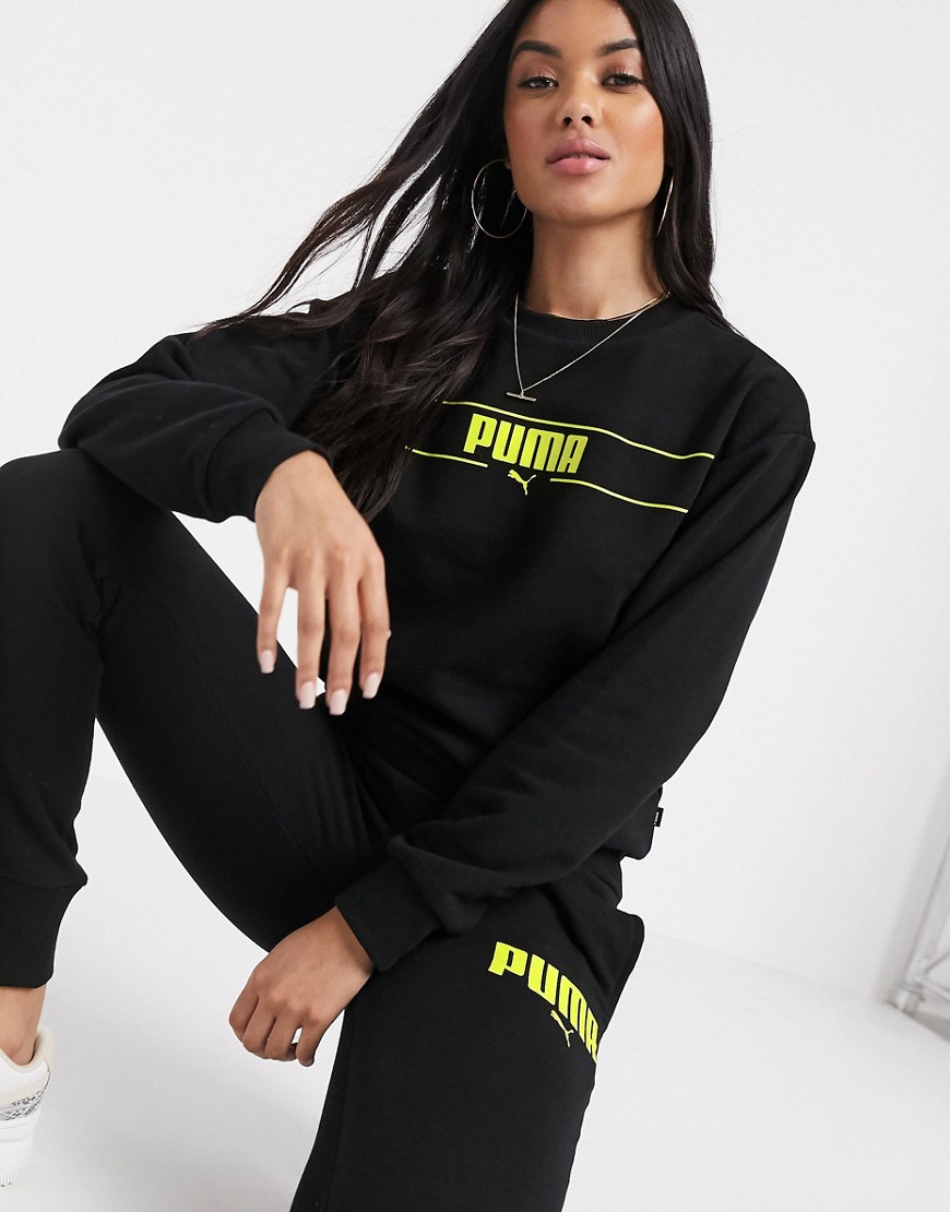 Puma – Svart långärmad sweatshirt med rund halsringning