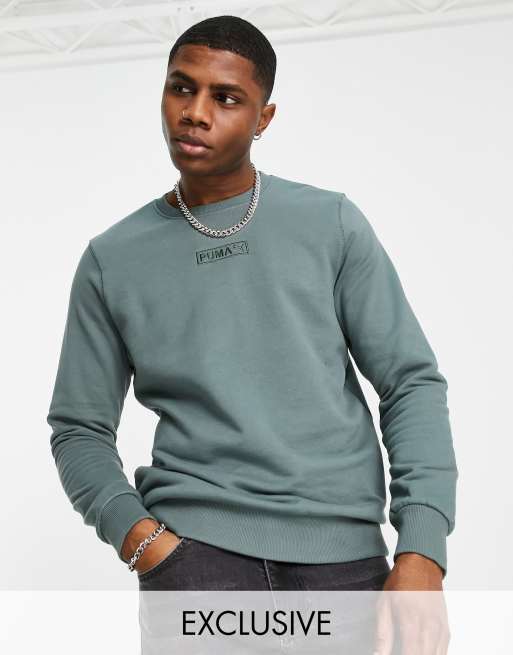 Puma Sweatshirt in verwaschenem Khaki mit aufgesticktem Logo exklusiv bei ASOS