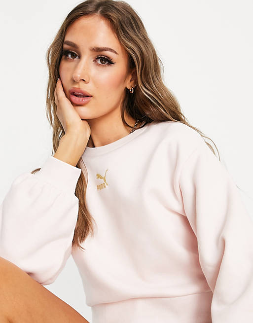 Hoodies & Sweatshirts Puma sweatshirt with balloon sleeves in pink and gold 
