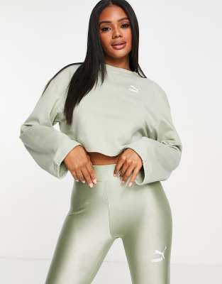 Puma sweatshirt with ruched sleeves in sage green