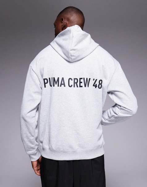 PUMA – Szara bluza z kapturem z materiału french terry z grafiką - view 1