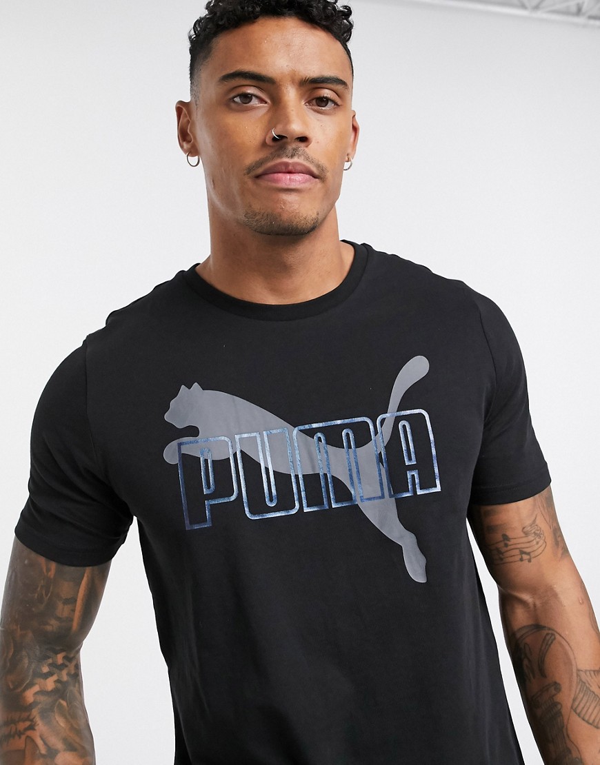 Puma - T-shirt con logo iridescente-Nero
