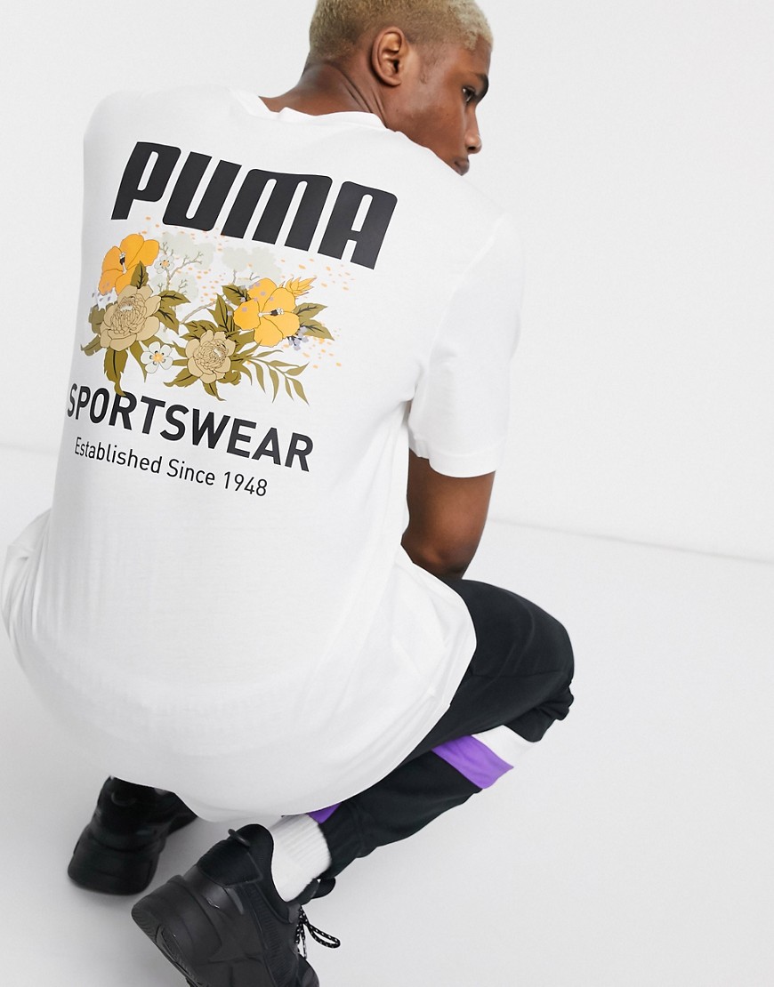 Puma - T-shirt con stampa a fiori sul retro-Bianco