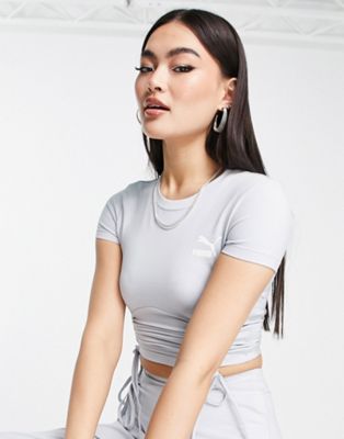 Puma t-shirt with ruched details in pastel grey - ASOS Price Checker