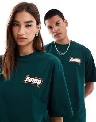 PUMA - T-Shirt in Dunkelgrün mit Logo auf der linken Brust