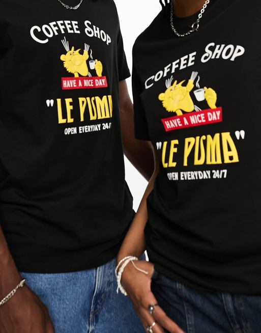 PUMA T Shirt in Schwarz mit Coffee Shop Le Puma Grafikprint ASOS