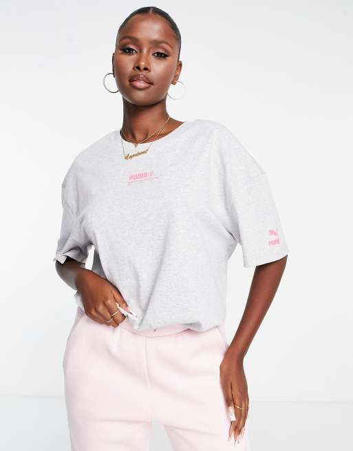 PUMA - T-shirt oversize grigio e rosa lavaggio acido - In esclusiva per ASOS