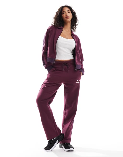 Puma T7 high waist track pants in burgundy