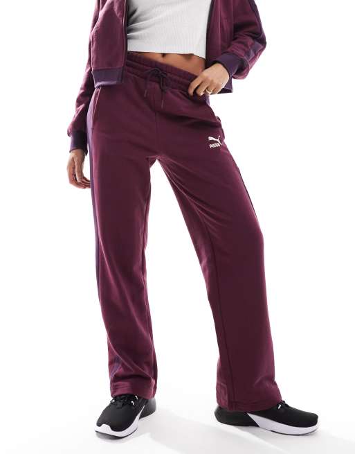 Puma T7 high waist track pants in burgundy