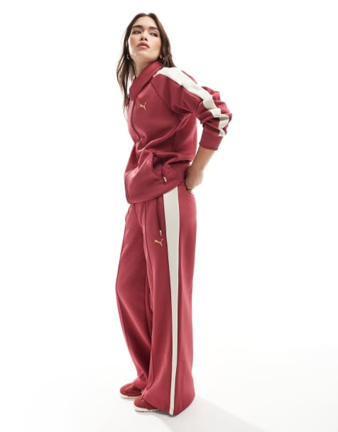 Puma T7 low rise track trousers co-ord in burgundy - view 1
