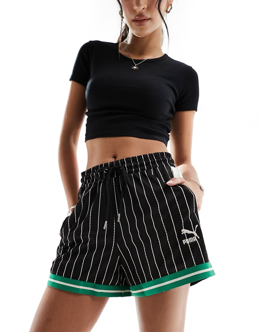Puma T7 mesh shorts in black & green