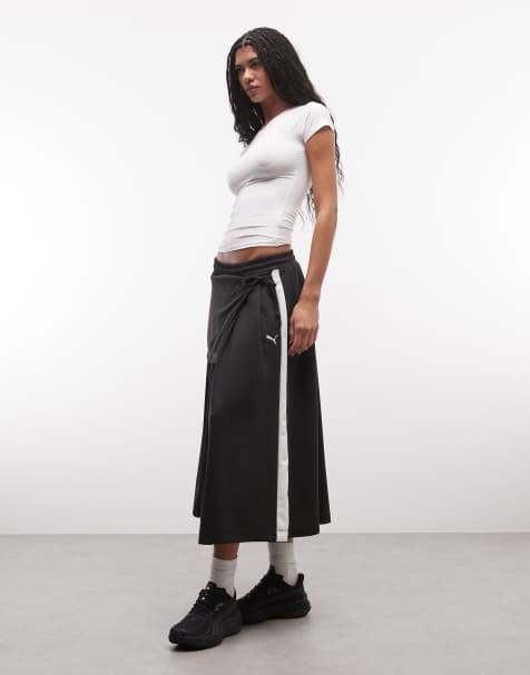 Puma T7 midi pleated skirt in black