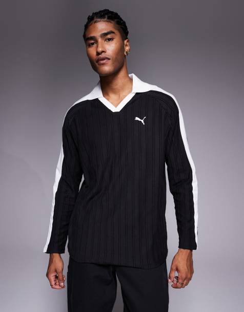 Puma T7 relaxed long sleeve polo shirt in black - view 1