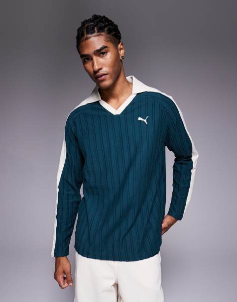 Puma T7 relaxed long sleeve polo shirt in green - view 1