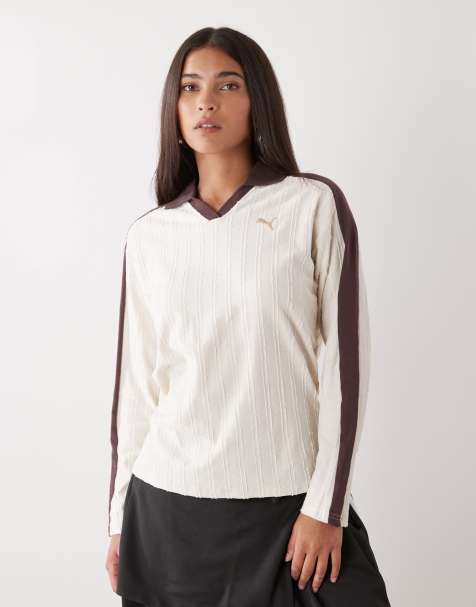 Puma T7 relaxed long sleeve polo shirt in white - view 1