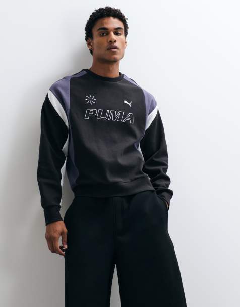Puma T7 relaxed polo crew neck sweatshirt in black - view 1