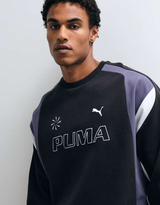 Puma T7 relaxed polo crew neck sweatshirt in black, 2 of 5