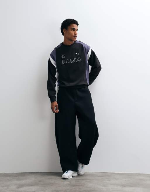 Puma T7 relaxed polo crew neck sweatshirt in black, 3 of 5