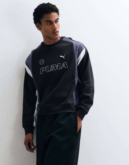 Puma T7 relaxed polo crew neck sweatshirt in black, 4 of 5