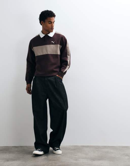 Puma T7 relaxed polo crew neck sweatshirt in brown, 3 of 5