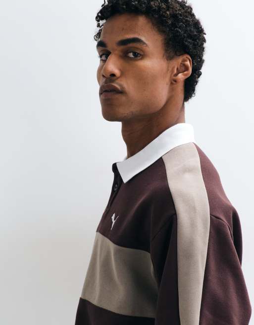 Puma T7 relaxed polo crew neck sweatshirt in brown, 4 of 5