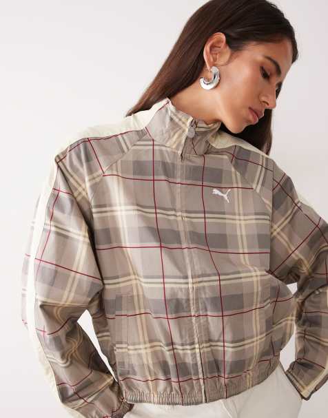 Puma T7 relaxed tartan jacket in beige - view 1