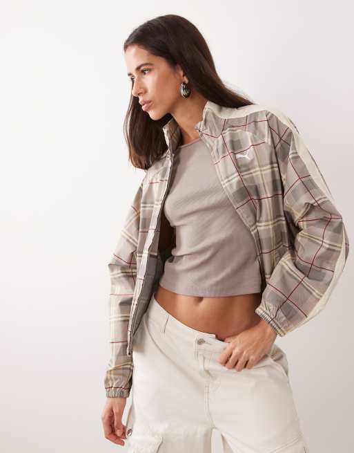 Puma T7 relaxed tartan jacket in beige, 3 of 4