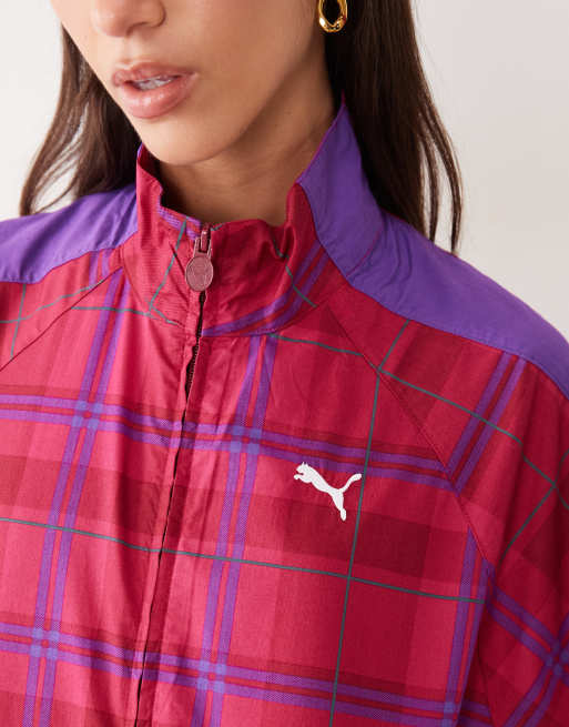 Puma T7 relaxed tartan jacket in red, 2 of 4