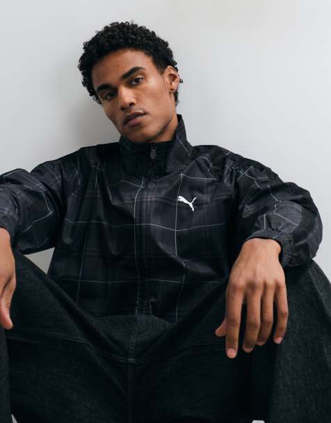 Puma T7 relaxed tartan track jacket in black - view 1