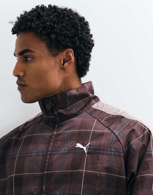 Puma T7 relaxed tartan track jacket in brown, 2 of 5