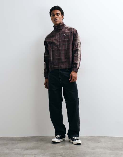 Puma T7 relaxed tartan track jacket in brown, 3 of 5