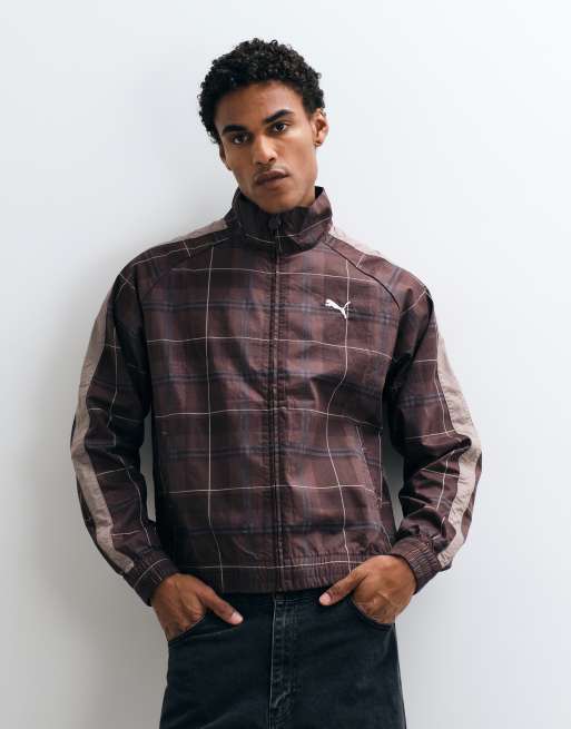 Puma T7 relaxed tartan track jacket in brown, 4 of 5