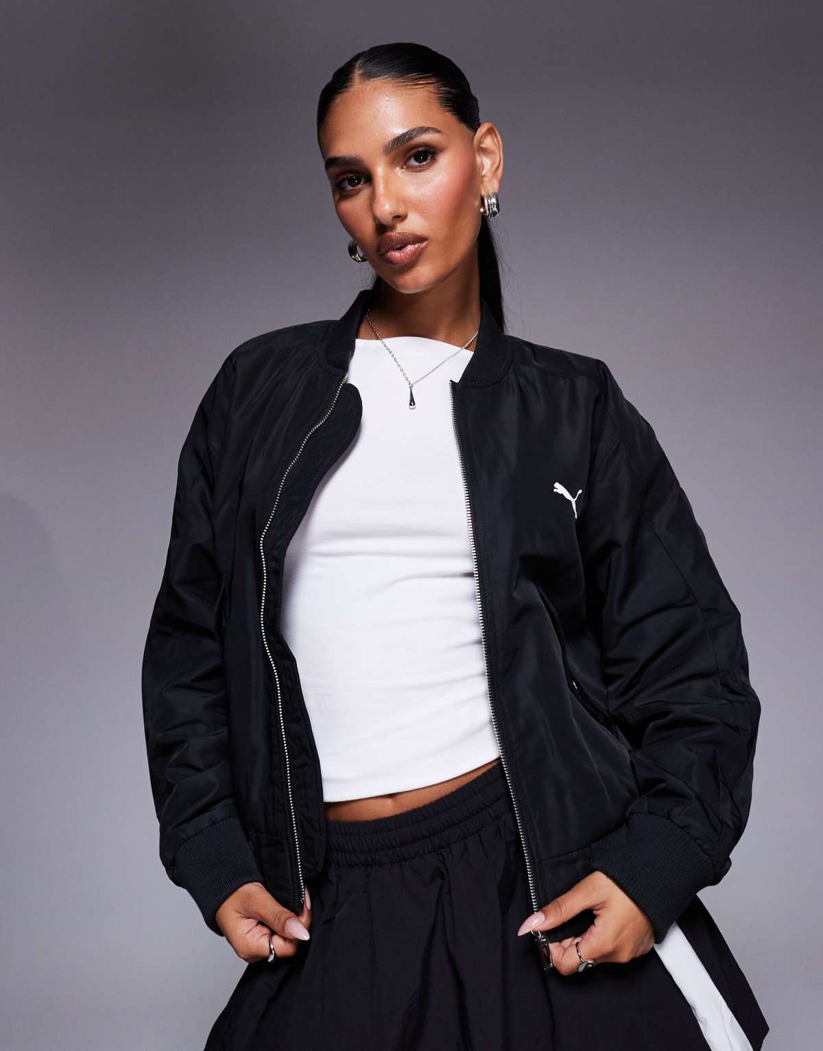 Puma T7 satin bomber jacket in puma black