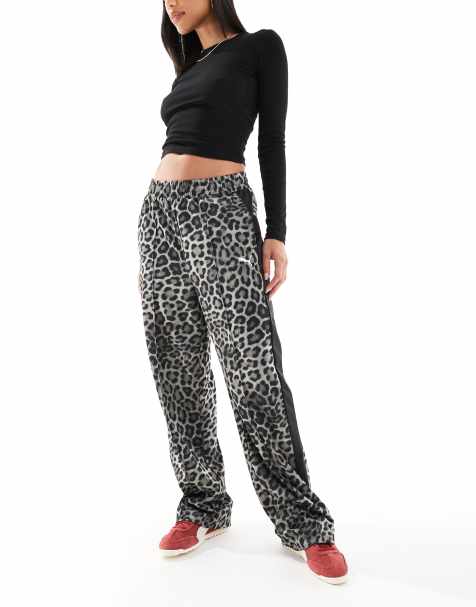 Puma T7 straight leg trousers in dark leopard print