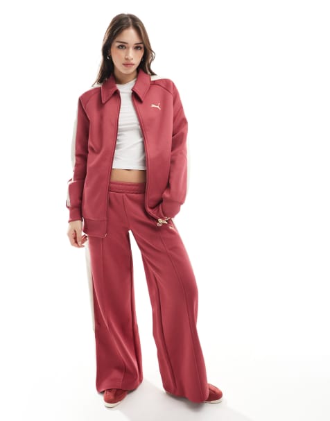 Puma T7 track co-ord in burgundy - view 1
