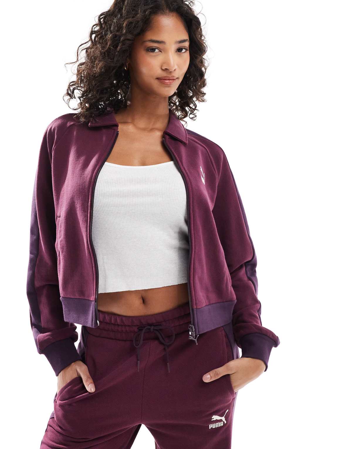 Puma T7 track jacket in burgundy