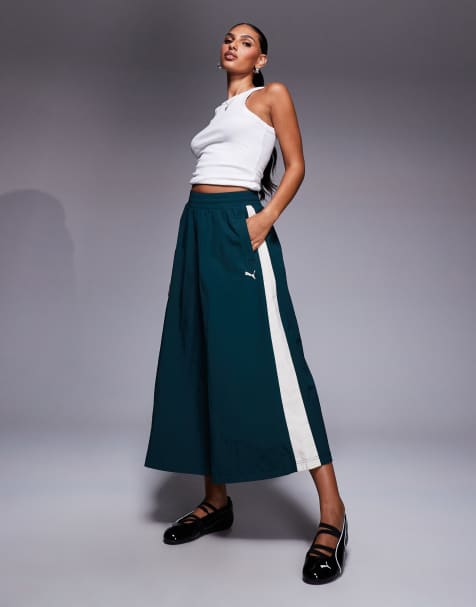 Puma T7 woven midi skirt in green terrain - view 1
