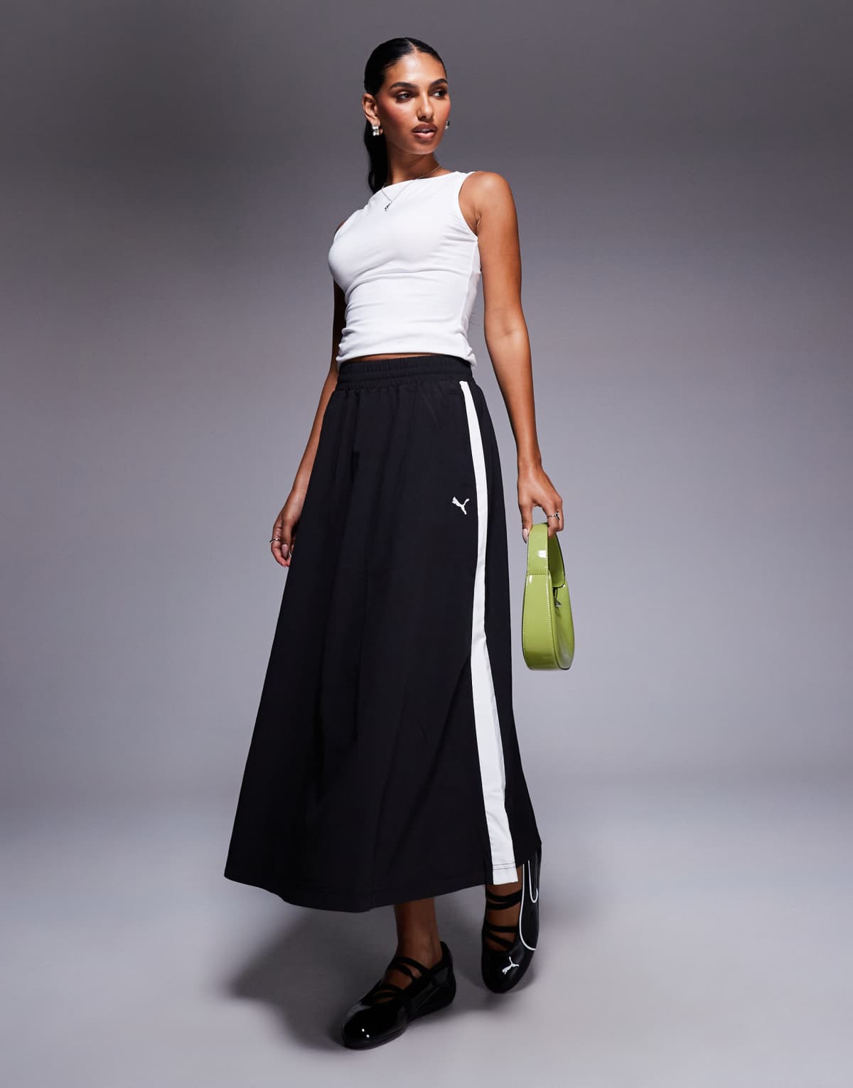 Puma T7 woven midi skirt in puma black
