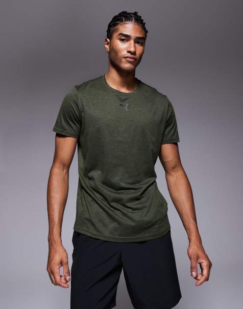 PUMA - Tad Essential - Meleret grøn trænings-T-shirt med logo - view 1