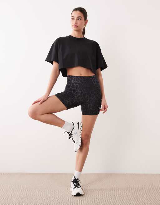 Puma Tad Essentials 5"" shorts in black leopard print, 3 of 5