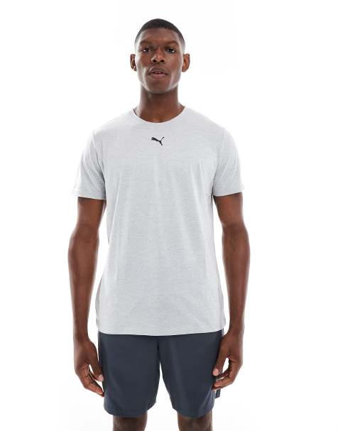 PUMA – Tad Essentials – Gråmelerad t-shirt för träning med kattlogga - view 1