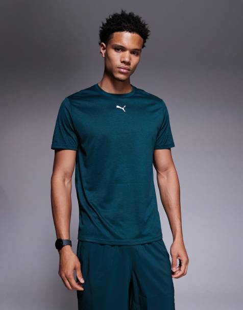 PUMA - Tad Essentials - T-shirt da allenamento verde mélange con logo - view 1