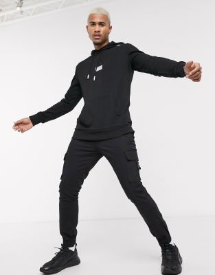 puma taped hoodie in black