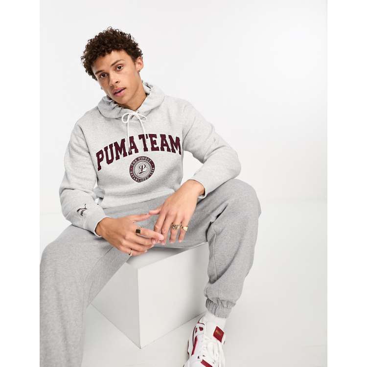 Puma Team graphic varsity hoodie in gray | ASOS