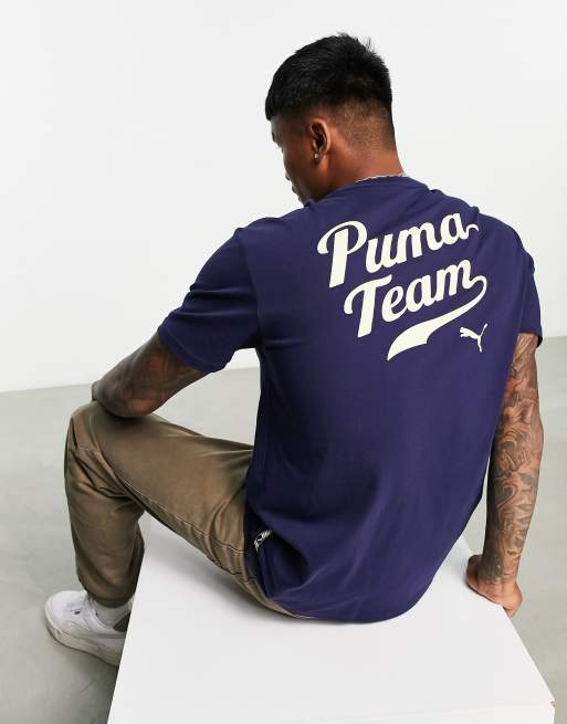 Puma team t-shirt with backprint in blue |