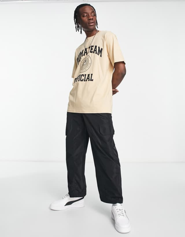 Puma Team t-shirt with varsity print in sand