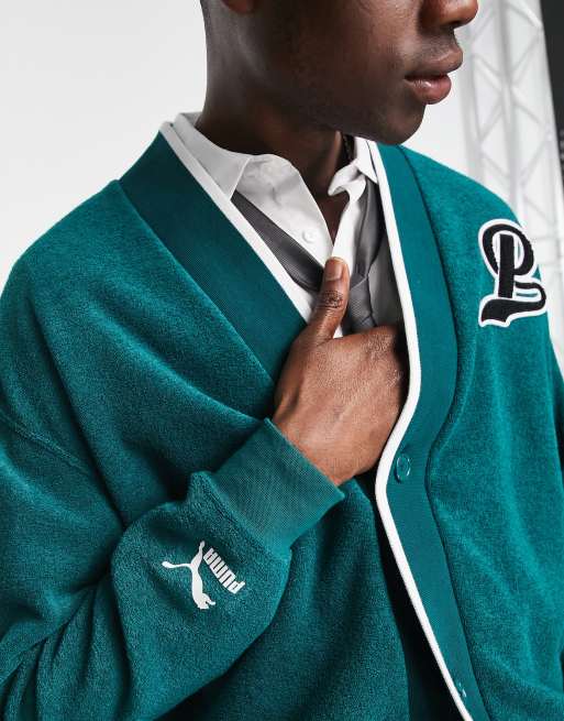 PUMA Team Varsity fleece cardigan in green